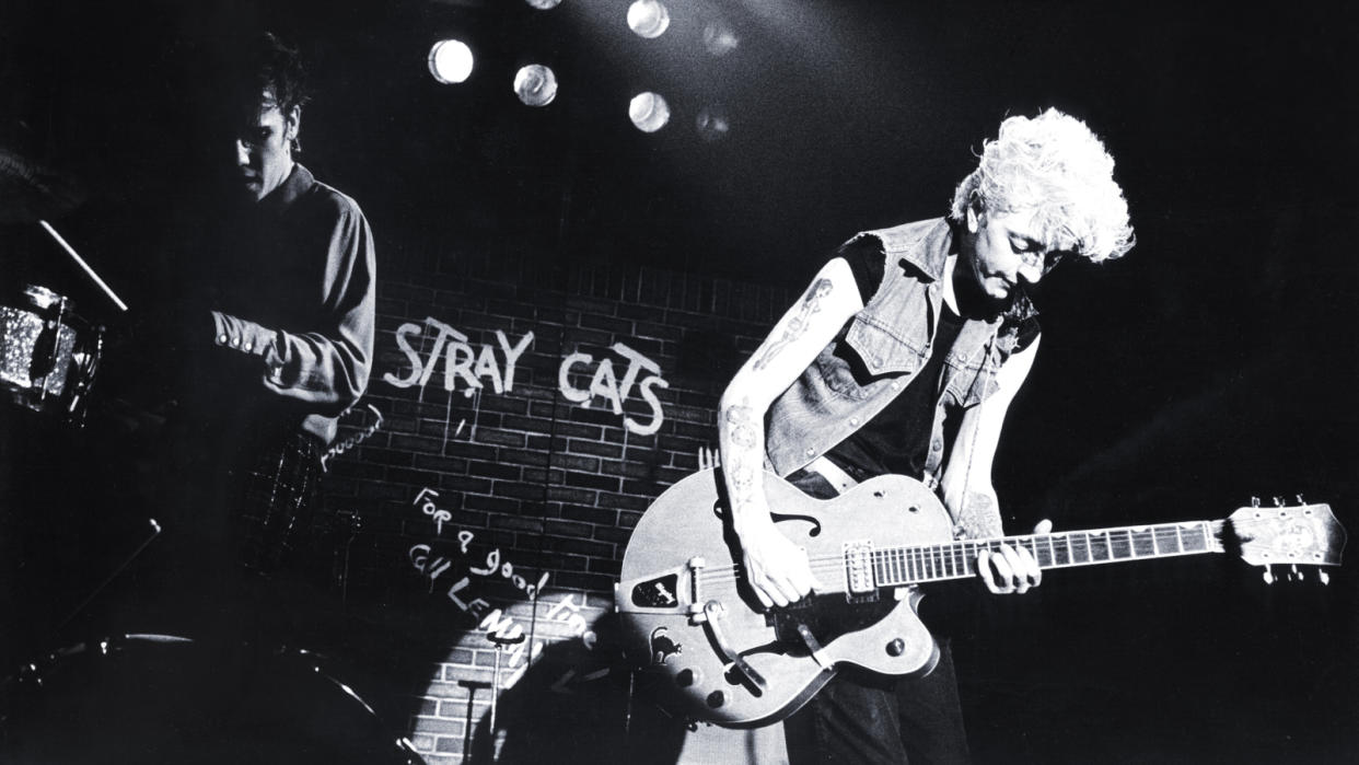  Stray Cats, Brian Setzer, Slim Jim Phantom, Zaal Lux, Herenthout, Belgium, 18th April 1981.  