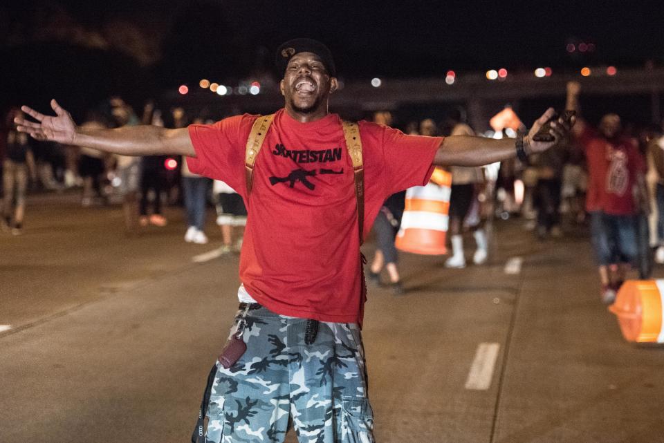 &nbsp;Protesters block traffic on the I-85 interstate.&nbsp;