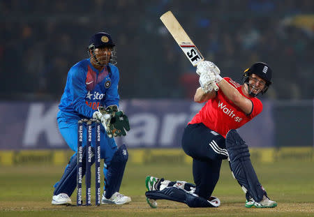 Cricket - India v England - First T20 International - Green Park Stadium, Kanpur, India - 26/01/17 - England's captain Eoin Morgan plays a shot. REUTERS/Danish Siddiqui