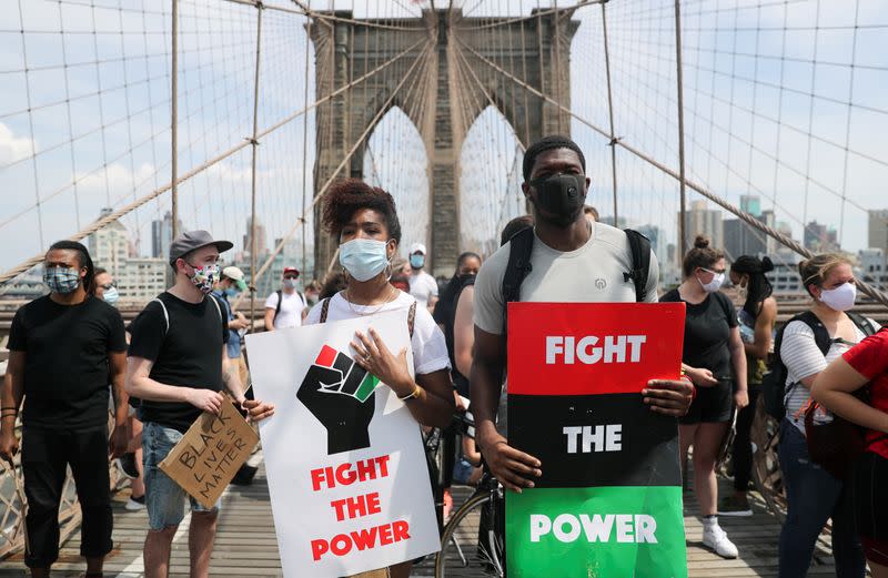 Protest against racial inequality in the aftermath of the death in Minneapolis police custody of George Floyd, in New York