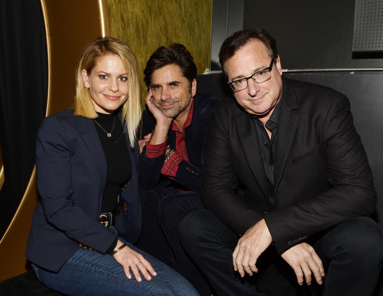 Candace Cameron-Bure, John Stamos and Bob Saget attend the 18th Annual International Beverly Hills Film Festival Opening Night Gala Premiere of "Benjamin" at TCL Chinese 6 Theatres on April 4, 2018, in Hollywood, Calif.