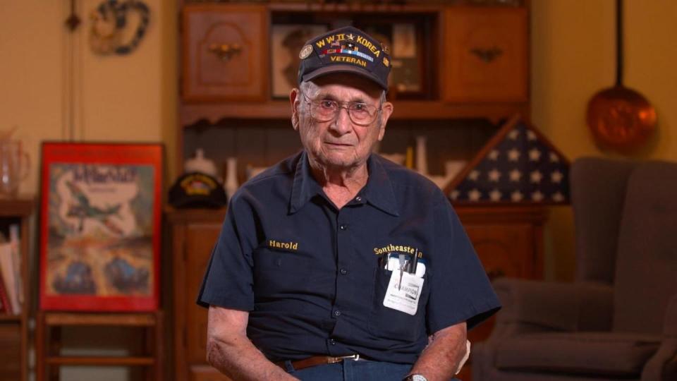PHOTO: World War II veteran Harold McMurran looks back on the invasion of Normandy ahead of the 80th anniversary of D-Day. (ABC News)