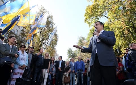 Mikheil Saakashvili (R), ex-governor of the Odessa Region, leader of the Movement of New Forces Political Party - Credit: Pyotr Sivkov\\TASS via Getty Images