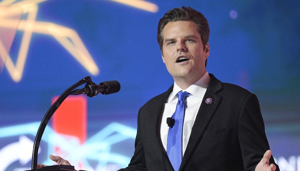 Rep. Matt Gaetz, R-Fla., speaks during the Turning Point USA Student Action Summit on July 23, 2022, in Tampa, Florida.