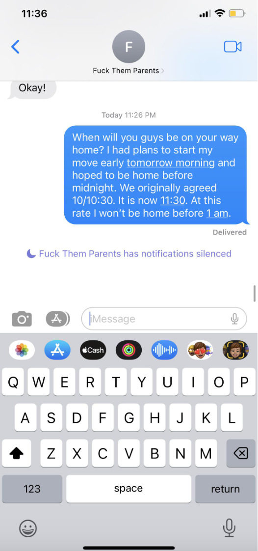 message screenshot of the parents silencing notifications