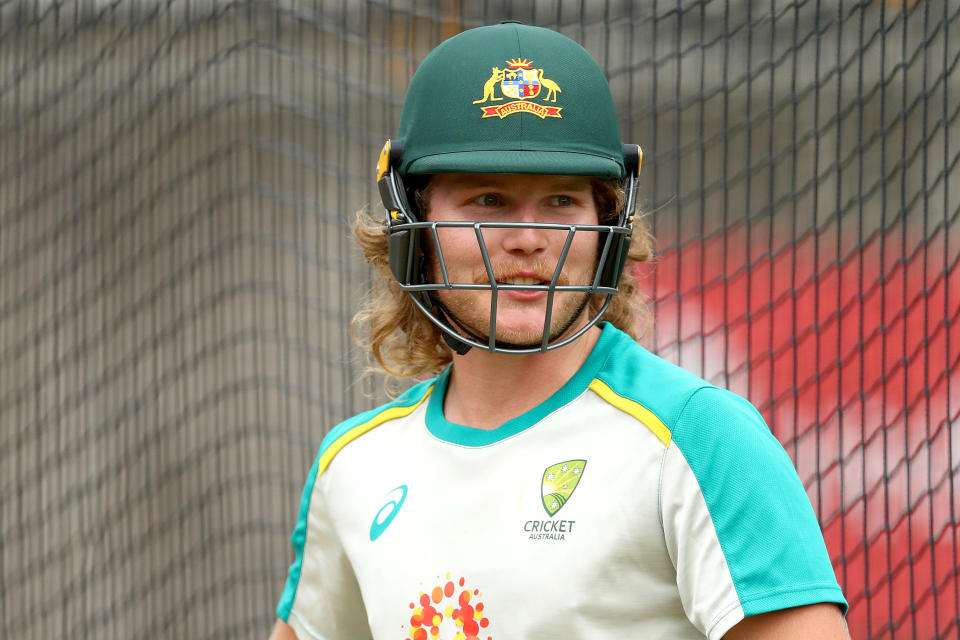 Will Pucovski looks on during an Australian nets session at Melbourne Cricket Ground on January 02, 2021 in Melbourne, Australia.