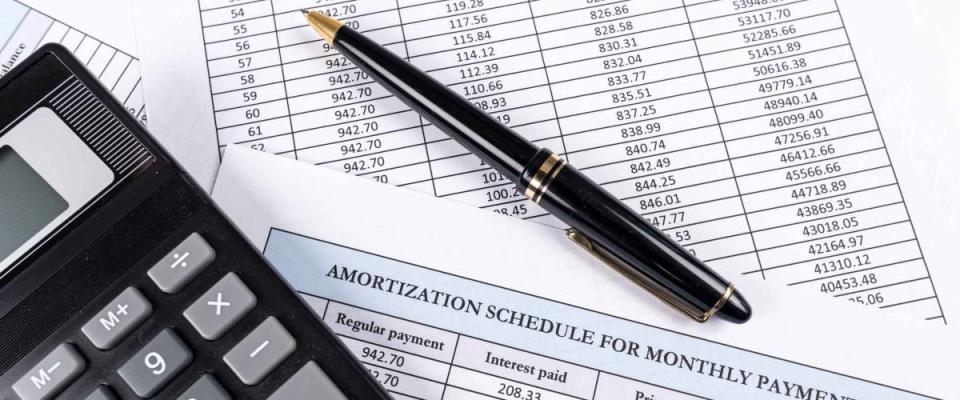 Amortization schedule documents with calculator