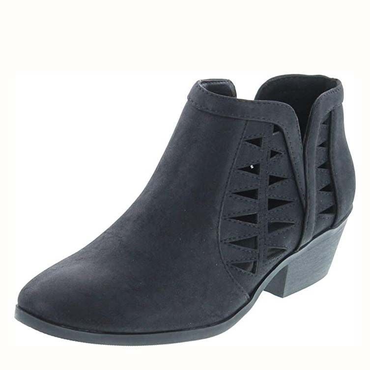 16) Women's Perforated Cut Out Block Heel Ankle Booties