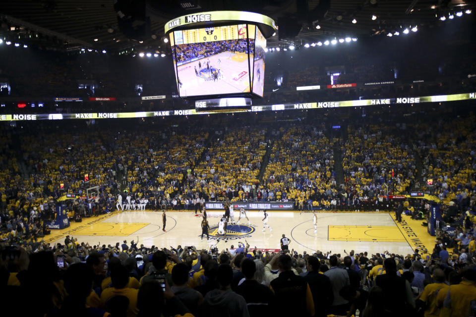 Fans will be able to pay $100 a month to enter Oracle Arena, but that won’t include a view of the court. (AP Photo/Ben Margot)
