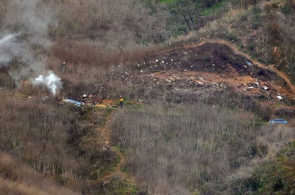 PHOTO: An aerial view shows the site of a helicopter crash that claimed the lives of former NBA great Kobe Bryant and his daughter Gianna Bryant, 13, in Calabasas, Calif., Jan. 26, 2020. (Bauer-Griffin/Getty Images, FILE)