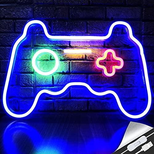 LED Game Neon Sign Gamepad Shape LED Sign Light Gamer Gift for Teen Boys Game Room Decor Bedroom Wall Gaming Wall Decoration Playstation Lightup Signs Accessories Video Game Battle Station Wall Signs