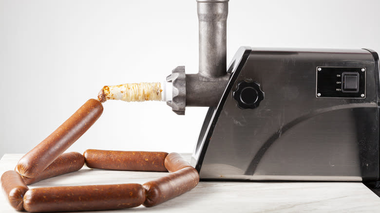 sausages being made with extruder
