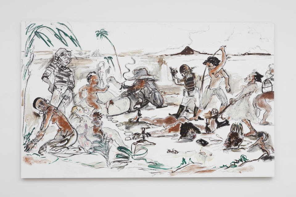 Kara Walker, "Brand X (Slave Market Painting)," 2017. Oil stick on canvas, 125 by 127.5 inches. (Photo: Kara Walker courtesy of Sikkema Jenkins  Co New York)