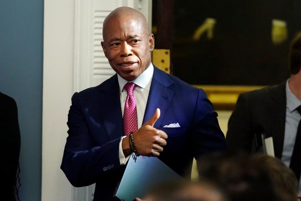 New York Mayor Eric Adams arrives at a news conference at New York’s City Hall on 14 November (Copyright 2023 The Associated Press. All rights reserved.)