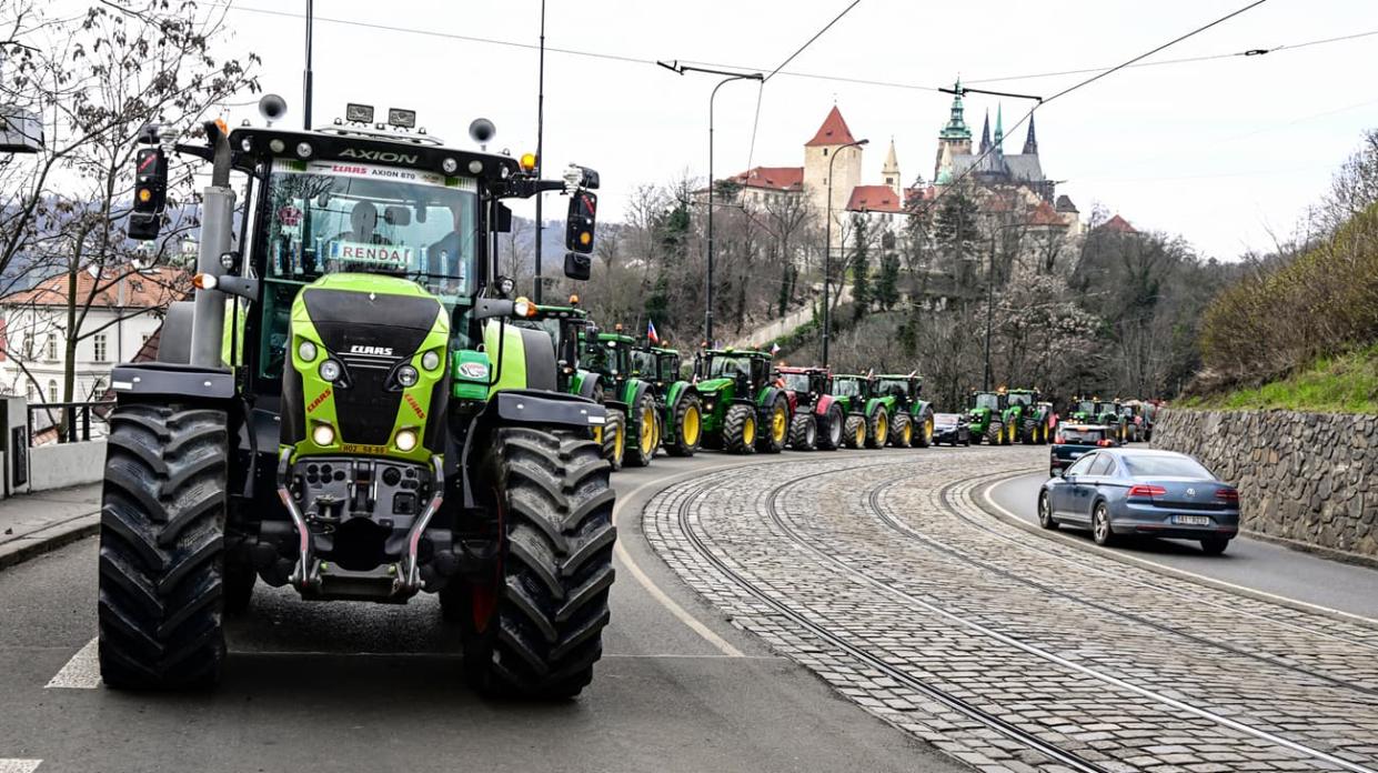 Farmers drive their tractors during a protest in Prague, Czech Republic. Stock photo: Getty Images