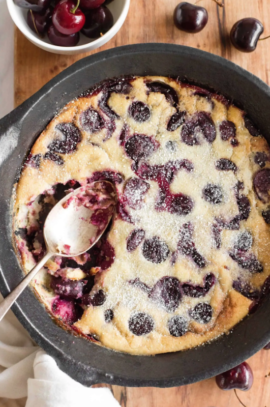 <p>Dish by Dish</p><p>Studded with sweet cherries in a flan-like batter, this easy cherry clafoutis is ready in just 30 minutes! Gluten-free and dairy-free.</p><p><strong>Get the recipe: <a href="https://www.dishbydish.net/gluten-free-cherry-clafoutis/" rel="nofollow noopener" target="_blank" data-ylk="slk:Cherry Clafoutis (Gluten-Free, Dairy-Free);elm:context_link;itc:0;sec:content-canvas" class="link ">Cherry Clafoutis (Gluten-Free, Dairy-Free)</a></strong></p>