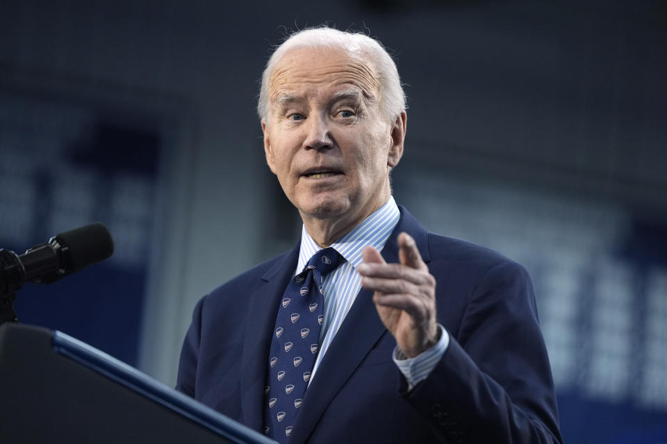 President Joe Biden delivers remarks on student loan debt at Madison College, Monday, April 8, 2024, in Madison, Wis. (AP Photo/Evan Vucci)