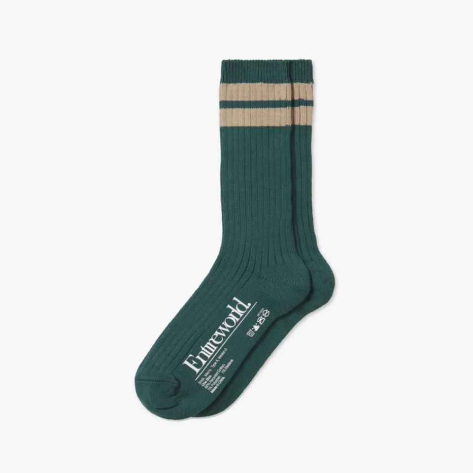 Entireworld recycled cotton double-stripe socks in green/khaki