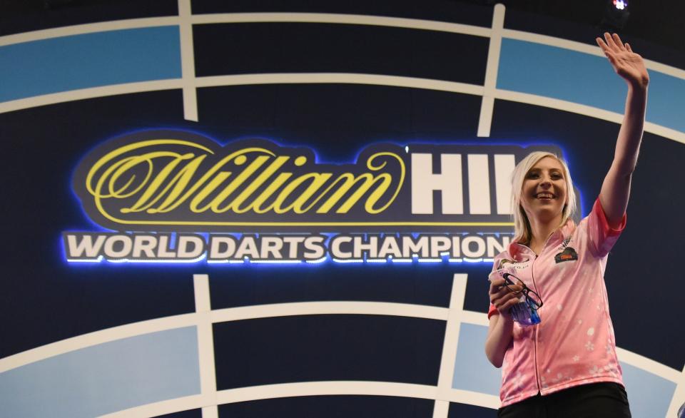 Fallon Sherrock at the William Hill World Darts Championship at London's Alexandra Palace in 2020.