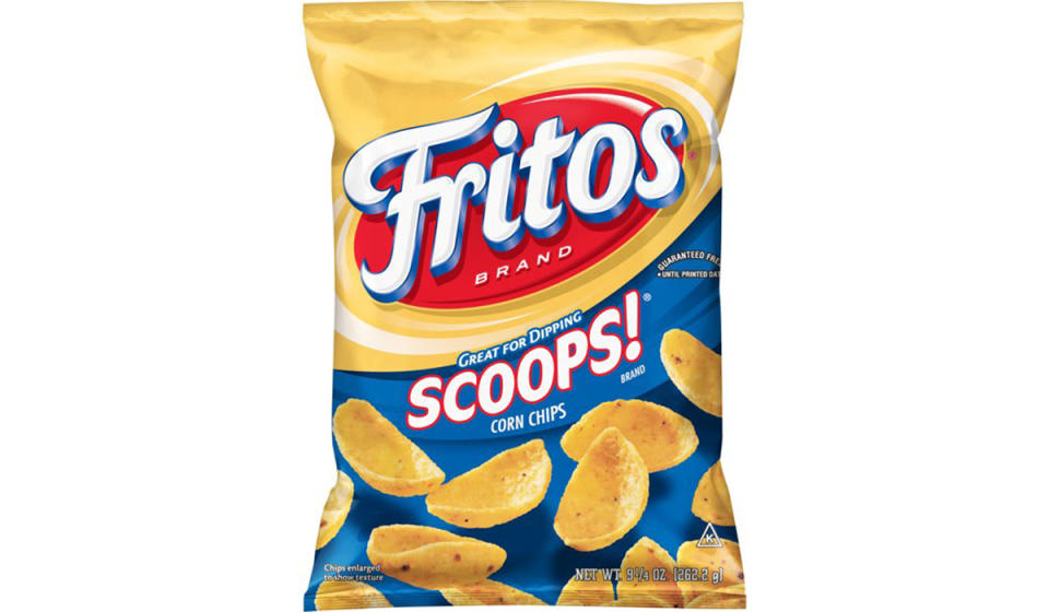 Bag of Fritos brand Scoops! corn chips. 