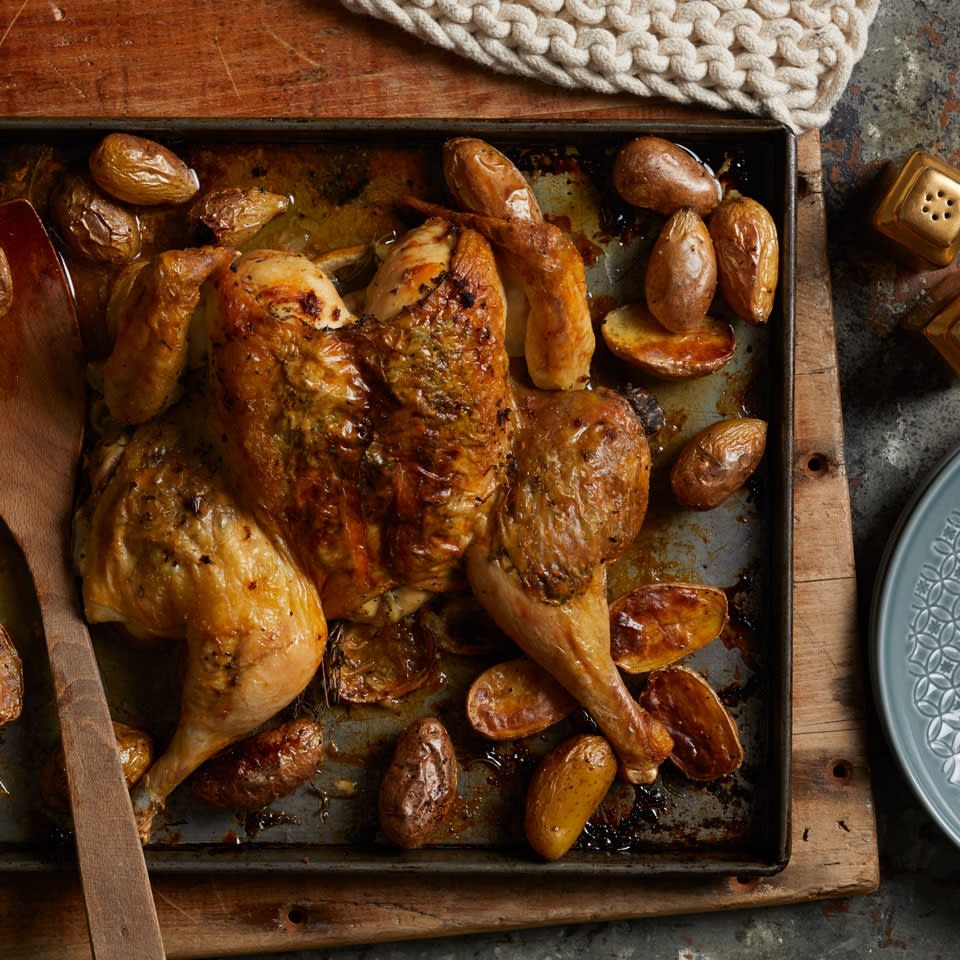 Lemon-Herb Roasted Spatchcock Chicken & Potatoes