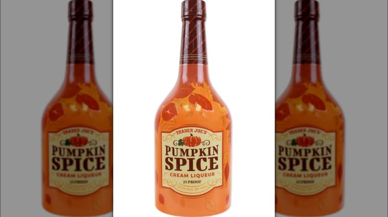 A bottle of Trader Joe's Pumpkin Spice Liqueur