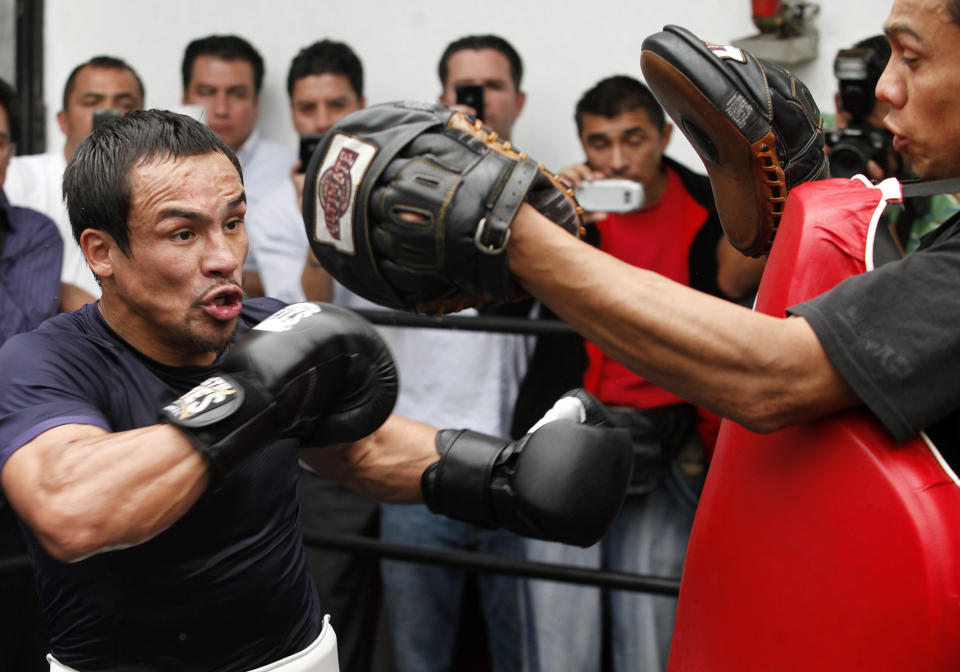 El mexicano Juan Manuel Márquez durante su entrenamiento. (Agencia EL UNIVERSAL/ Ariel Ojeda/ RML)</p>
<p>