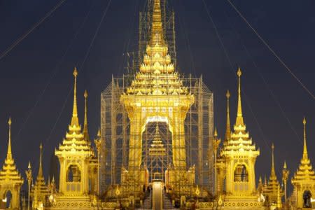 The Royal Crematorium site for the late King Bhumibol Adulyadej is seen near the Grand Palace in Bangkok, Thailand October 12, 2017. Picture taken October 12, 2017. REUTERS/Athit Perawongmetha