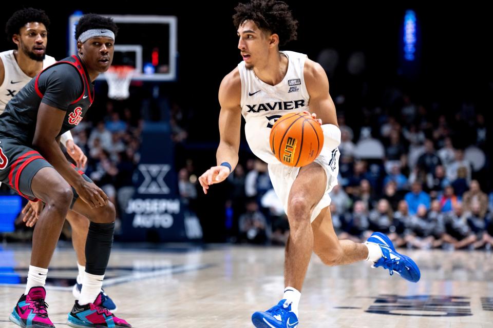 Xavier Musketeers guard Colby Jones during a game against the St. John's Red Storm in February. Schools like Xavier are now navigating the reality of legalized sports betting in Ohio.