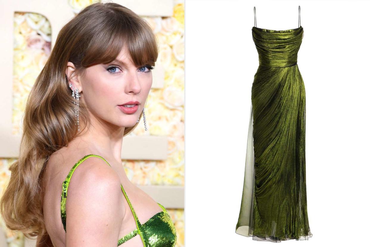 <p>Steve Granitz/FilmMagic; marialuciahohan.com</p> Taylor Swift, dress from Maria Lucia Hohan