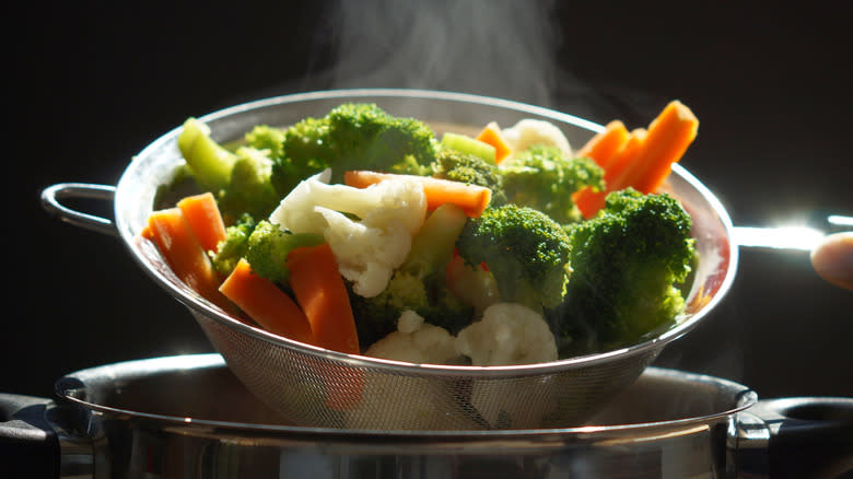 vegetables in steamer basket