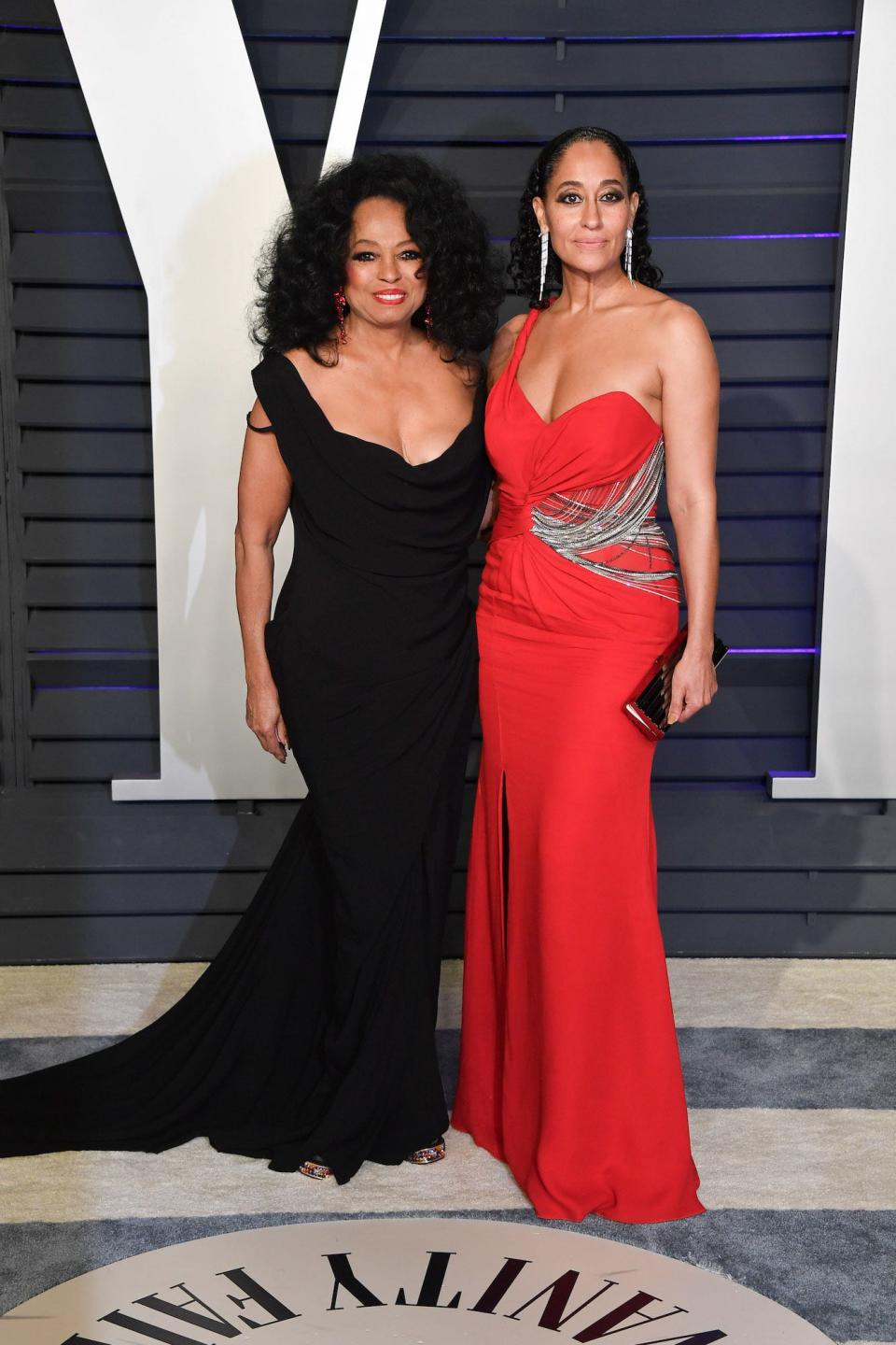 Diana Ross and Tracee Ellis Ross stand together on a red carpet on February 24, 2019.