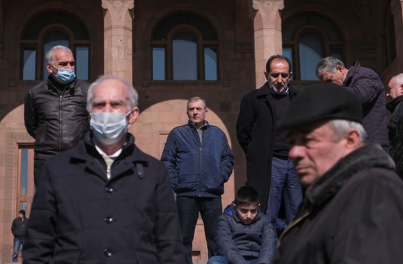 Opposition supporters hold a rally in Yerevan