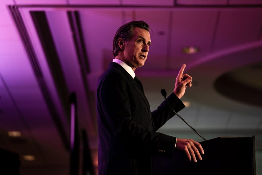 California Governor Gavin Newsom delivers remarks in Washington, DC.