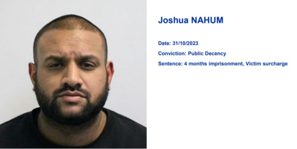 Joshua Nahum was given a four month sentence for a “public decency” offence committed when he exposed himself in a leisure centre. (Met Police)