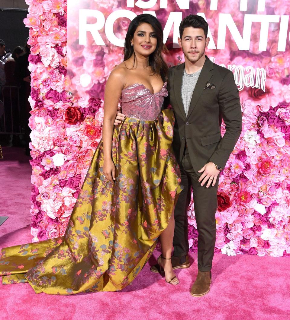 Priyanka Chopra Jonas and Nick Jonas at a movie premiere on February 11, 2019.