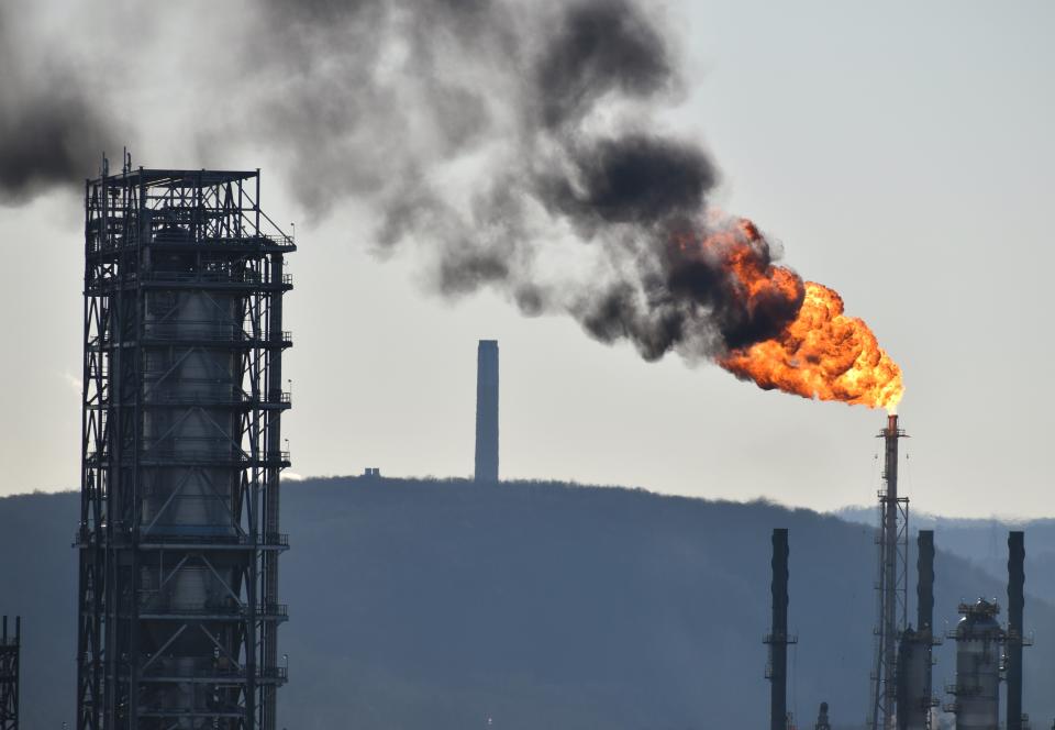 Elevated flaring seen at Shell's ethane cracker plant on Feb. 13, 2023.