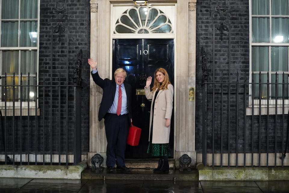 The couple entering Downing Street as the Conservatives celebrate a sweeping election victory on December 13, 2019. (Getty Images) 