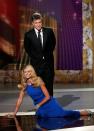 <p>In 2008, a bunch of different reality TV stars hosted the Emmys. At one point, Heidi Klum and Tom Bergeron were on stage. During a skit they hadn't rehearsed, Klum pretended to swoon and fall into Bergeron's arms. Unfortunately, he dropped her, and she hit the ground hard. Later on backstage, Klum showed off a very bad bruise. </p>