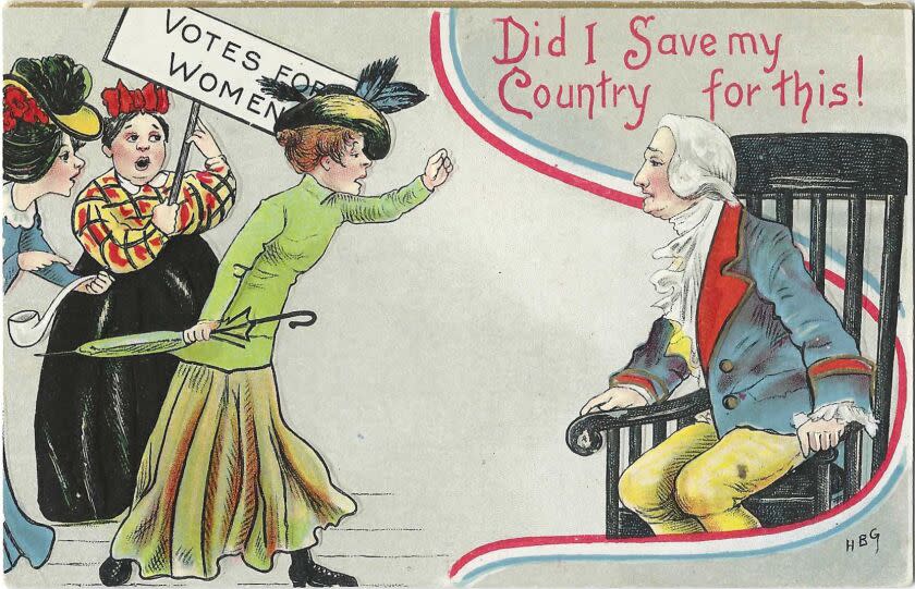 vintage postcard on women's suffrage from Patt Morrison's collection