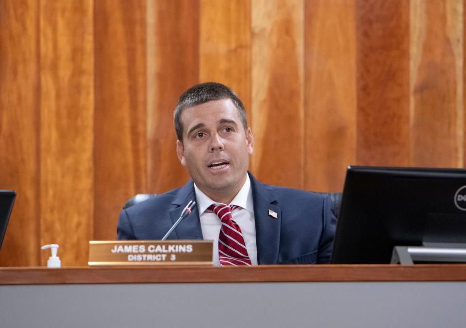 District 3 Commissioner James Calkins speaks during a meeting of the Santa Rosa County Board of County Commissioners in Milton on Tuesday, Nov. 24, 2020.