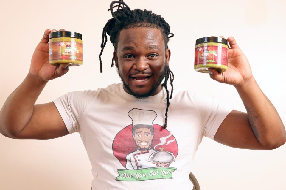 Mirbentz Jean Francois of Brockton, seen here on Saturday, Jan. 7, 2023, is founder of Did You Eat LLC, which sells its iconic Haitian seasoning sauce epis in local grocery stores.