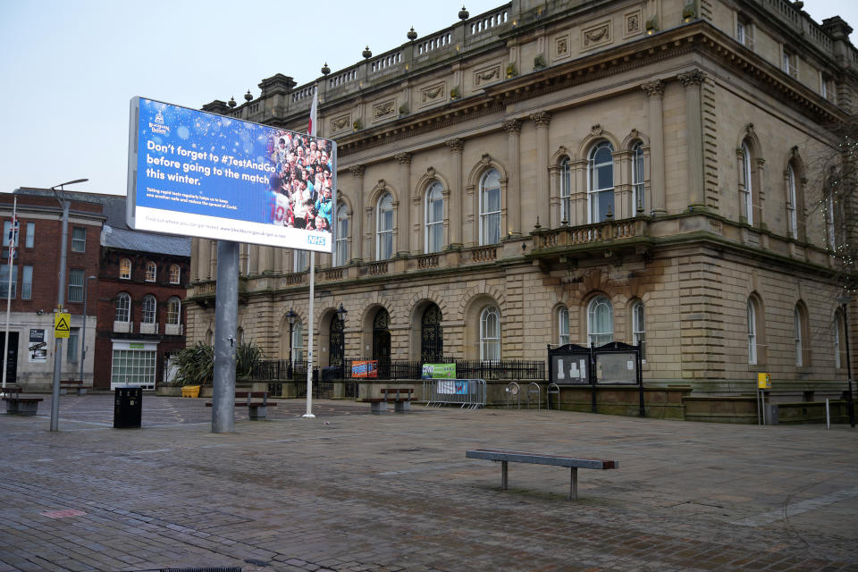 BLACKBURN, ENGLAND - JANUARY 17: A general view of Blackburn town hall in northern England where Texas synagogue hostage- taker Malik Faisal Akram is reported to be from on January 17, 2022 in Blackburn, England. Malik Faisal Akram, 44, from Blackburn, was shot dead after a standoff with police in Colleyville, Texas, where he took hostages in a synagogue. The hostages escaped unharmed. U.S. police said Mr Akram arrived in the country via New York's JFK airport two weeks ago. Yesterday, two teenagers were arrested in South Manchester as part of the investigation into the incident. (Photo by Christopher Furlong/Getty Images)