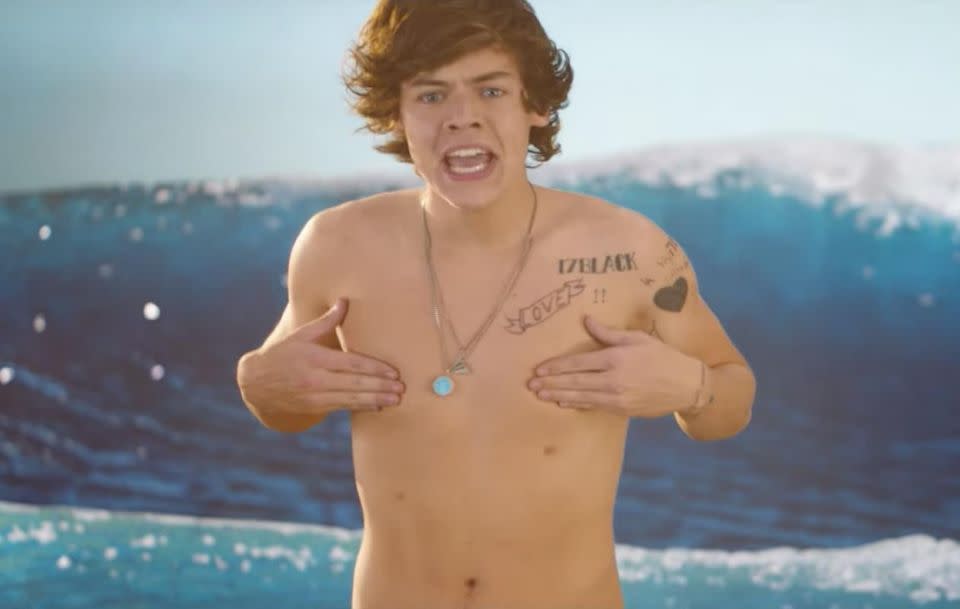 Yup, that's right, Harry Styles has four nipples. Source: YouTube / Vevo