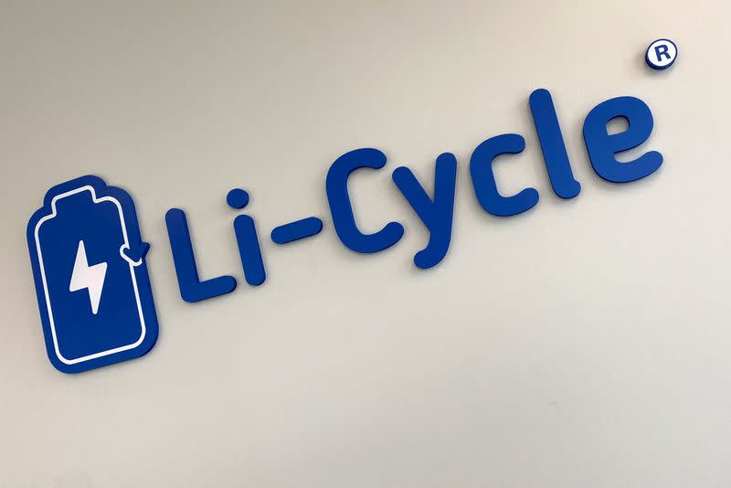 The logo of battery recycler Li-Cycle Holdings Corp is displayed on their offices in Phoenix