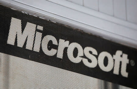 FILE PHOTO: The Microsoft logo is pictured at a service centre in New Delhi, India, April 5, 2018. REUTERS/Saumya Khandelwal/File Photo