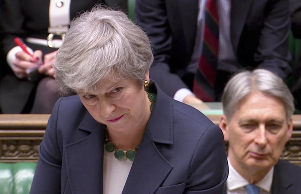 British Prime Minister Theresa May speaks in Parliament in London