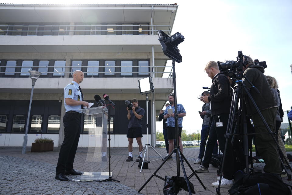 Denmark's Police Director Lasse Boje from the National Unit for Special Crime (NSK) holds a press briefing on the current development in a prohibition case against Bandidos MC in Denmark, at the National Unit for Special Crime (NSK) in Ejby in Glostrup, Denmark, Wednesday, May 22, 2024. Police in Denmark on Wednesday issued a temporary ban on the Danish arm of the Bandidos motorcycle club, citing the group’s violent behavior. (Claus Rasmussen/Ritzau Scanpix via AP)