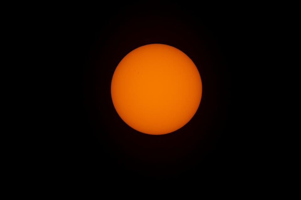 The sun photographed at a lens length of 1200mm with a Thousand Oaks Optical Silver-Black Polymer Sheet.