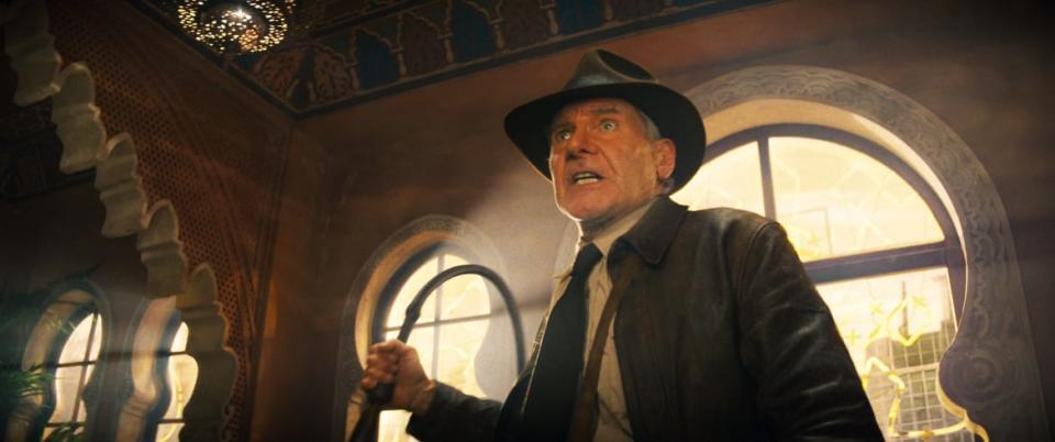 A still from Indiana Jones and the Dial of Destiny showing Harrison Ford as Indiana Jones.
